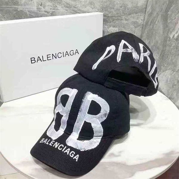 

designer ball balenciga caps luxury s family handpainted cap classic b alphabet base old soft versatile graffiti printed cap mens and womens, Blue;gray