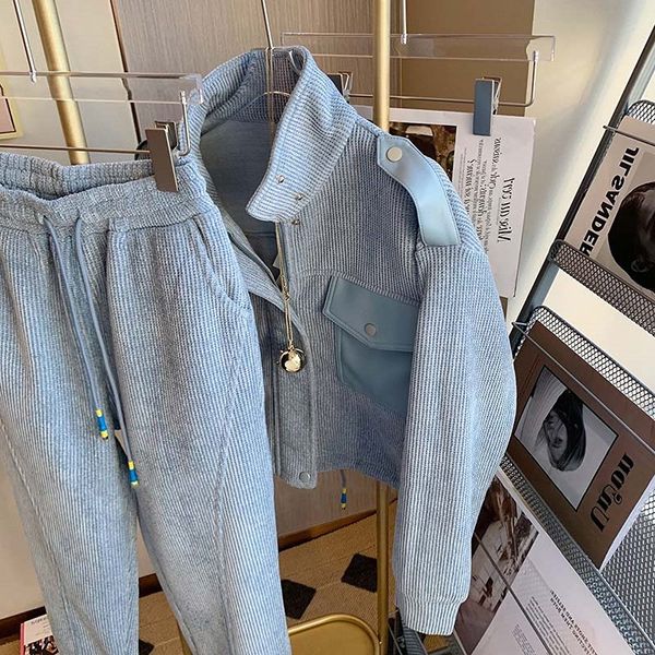 

women's two piece pants grey sweatpants harem sets stand zipper sweatshirt women cotton jacket casual outfits wild waffle cardigan 2211, White