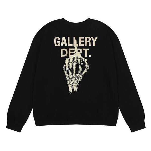 

hoodies designer hip hop galleryes original quality bronzed letter skull hand bone print gram weight cotton terry round neck sweater miy1, Black
