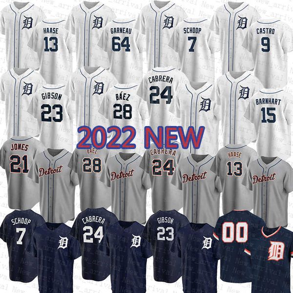 

2022 2023 new detroit baseball jersey tigers 28 javier baez 24 miguel cabrera 23 kirk gibson 15 tucker barnhart 21 jacoby jones 64 dustin ga, Blue;black