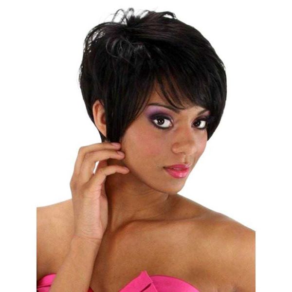 

women's wigs straight curly hair ffy short bangs black dark brown