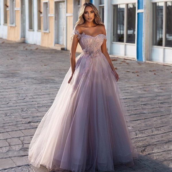 

sparkly sequined prom dresses appliqued evening gowns a line off the shoulder neck floor length tulle special occasion formal wear, Black