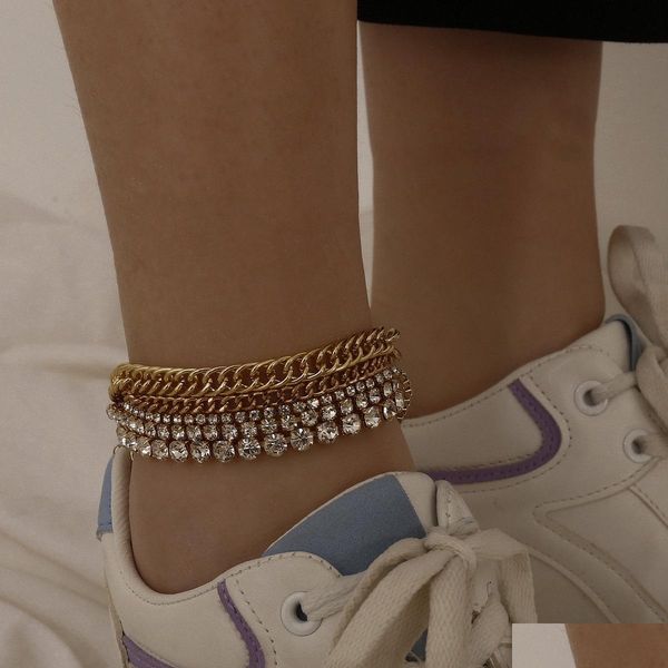 

anklets iced out stacking anklets bracelet sier gold wrap mti layer foot anklet chain for women summer fashion jewelry drop delivery dh6fs, Red;blue