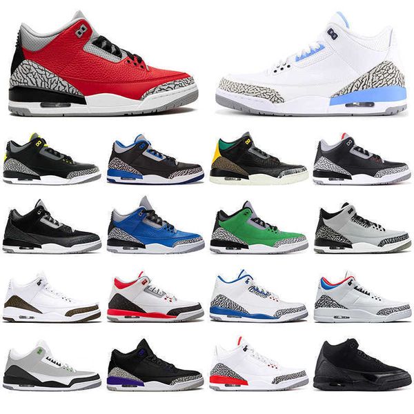 

jumpman 3s outdoor shoes for men red cement court purple chlorophy wolf grey true blue good quality trainers sports sneakers with socks, Black