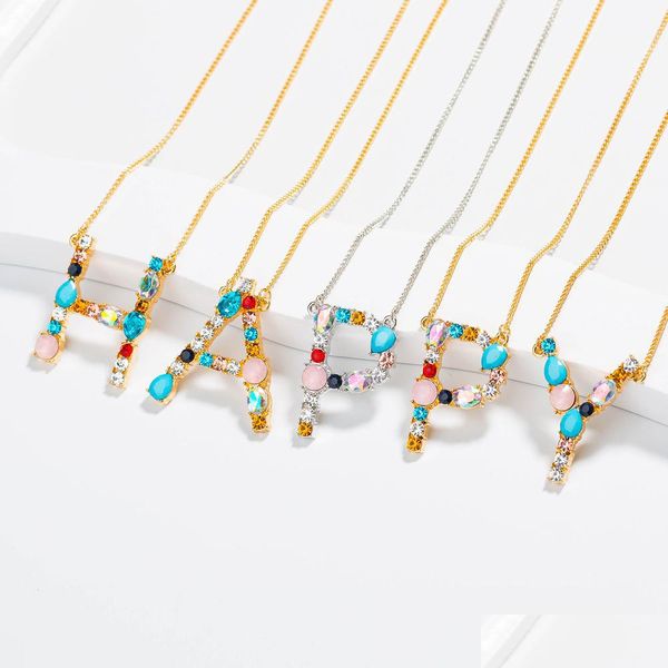 

pendant necklaces 26 initial letters necklaces women diamond jewelry az alphabets gold platinum plated fashion colorf pendant neckla dhycc, Silver