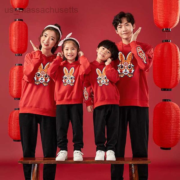 

family matching outfits autumn and winter parent-child sweater korean version loose plush hoodie a family of three or four full family hoode, Blue