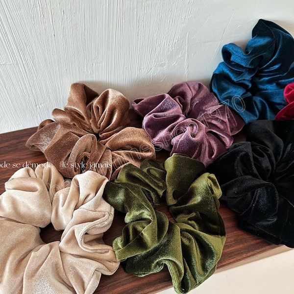 

winter woman large velvet scrunchies elastics hair band solid color ladies ponytail holder hair accessories, Slivery;white