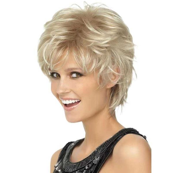 

women's wigs fashion gradient gold short oblique bangs partial straight hair, Black