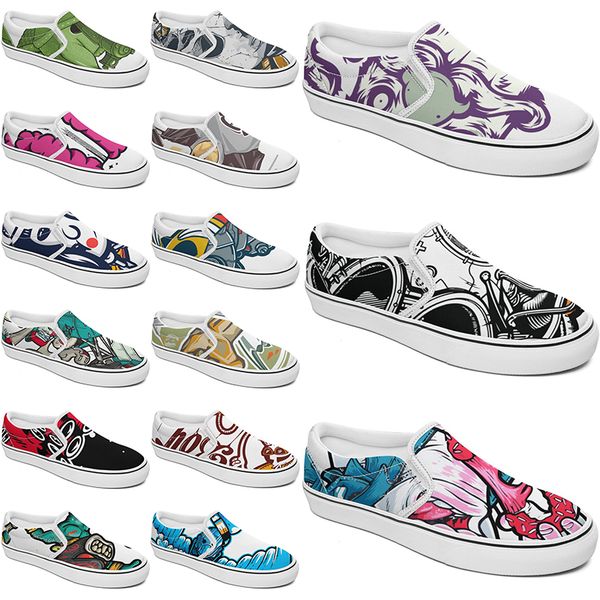 

slip-on shoes shoe summercustom canvas customized sneakers men women blue red green classic custom comfortable low platform sneaker color58, Black