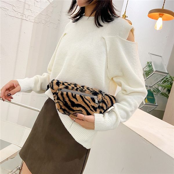 

waist bags retro velvet women's waist bag luxury leopard banana chest pack design zebra print plush funny bag female shoulder crossbody