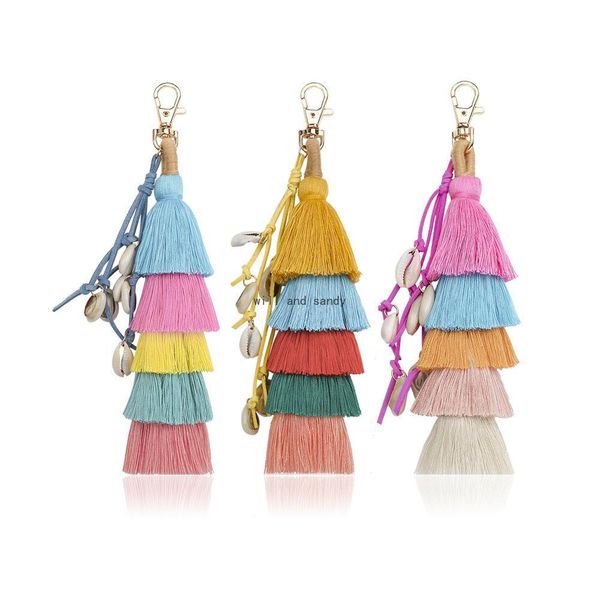 

key rings bohemia mtilayer colorf tassel shell key ring purse handbag hanging wall hang decor fashion jewelry drop delivery dh5lk, Slivery;golden