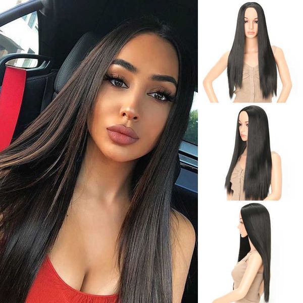 

women's wigs selling female natural black split bangs long straight head cover