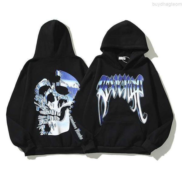 

hoodie for men reveal cotton venge designer brand blue metal skull small couple hip hop winter loose sweatshirt high street plush hiphop, Black