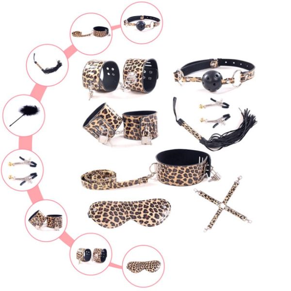 

costumes leopard print queen sm bondage gear 8pcs/set bondage leather handcuffs whip rope products fro couple, Black
