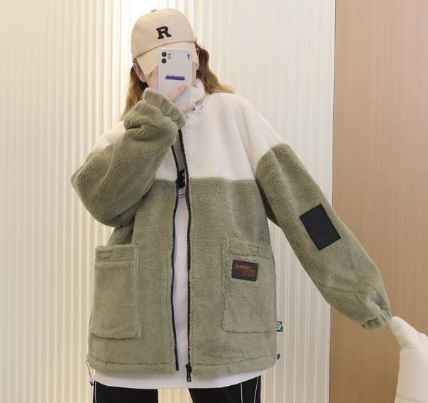 

winter jackets for women men oversized cashmere jacket zipper stand collar big pocket women's coat, Black;brown