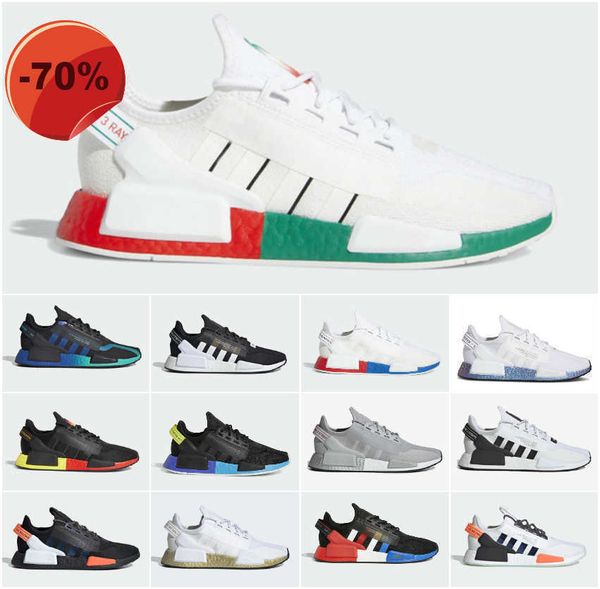 

casual shoes trainers sneakers white speckled dazzle camo gradient neon bright volt metallic gold 2022 mens womens nmds r1 v2 aqua tones, Black