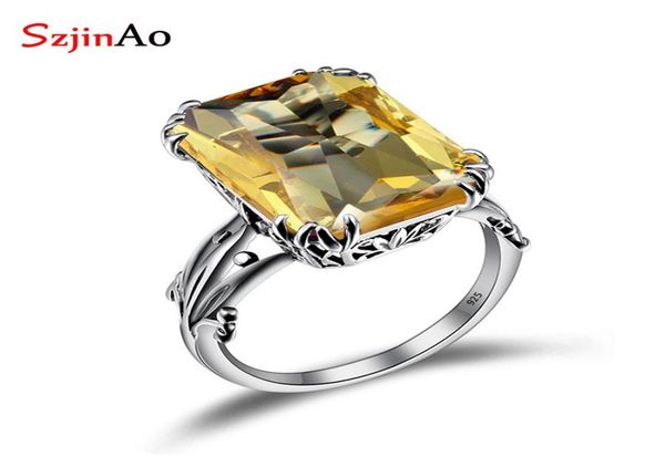 

szjinao boho yellow citrine gemstone rings for women 925 silver wedding engagement jewelry birthstone crown party fine accessory y1697206, Golden;silver