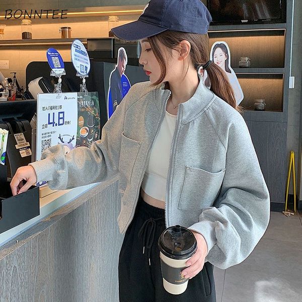 

women s jackets basic cropped women letter all match stand collar street wear casual female outwear fashion korean spring 221118, Black;brown