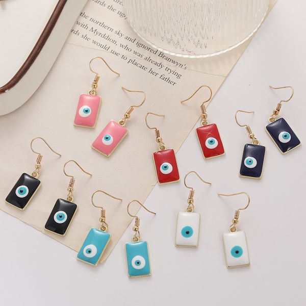 

colored enamel evil eye dangle earrings for womenturkish blue eye rectangle pendant earring wedding party jewely, Silver