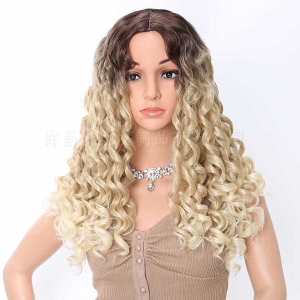 

women's wigs selling fashion gradient gold medium gth curly hair rose net, Black