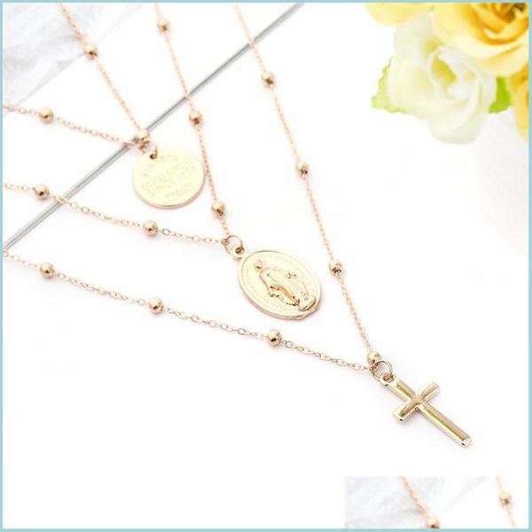 

pendant necklaces madonna cross necklace sier gold chains mtilayer choker jesus pendants women gift drop delivery jewelry necklaces dh01h, Silver