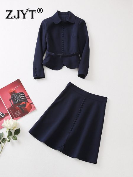

two piece dress zjyt runway designer dark blue blazer suits with skirt 2 womens outfits office work wear elegant lady party sets 221118, White