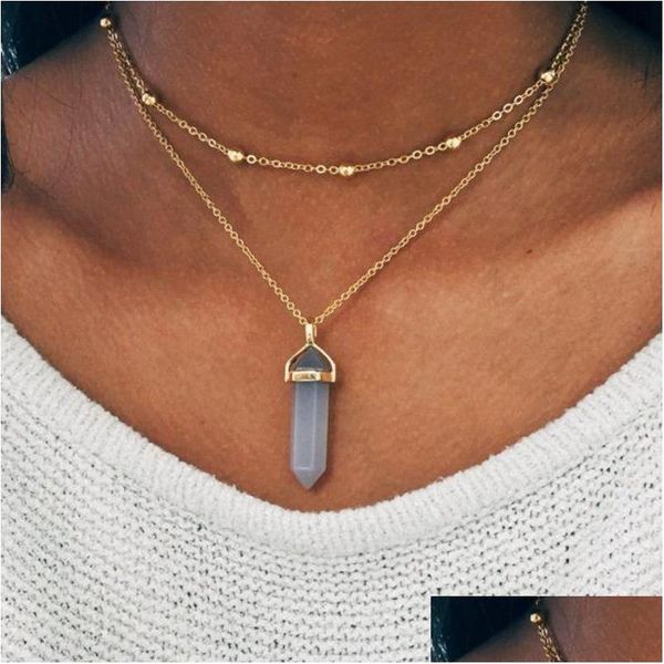 

pendant necklaces natural stones beads necklace women crystals quartz chakra hexagonal prism point healing pendant necklaces fashion dh5gv, Silver