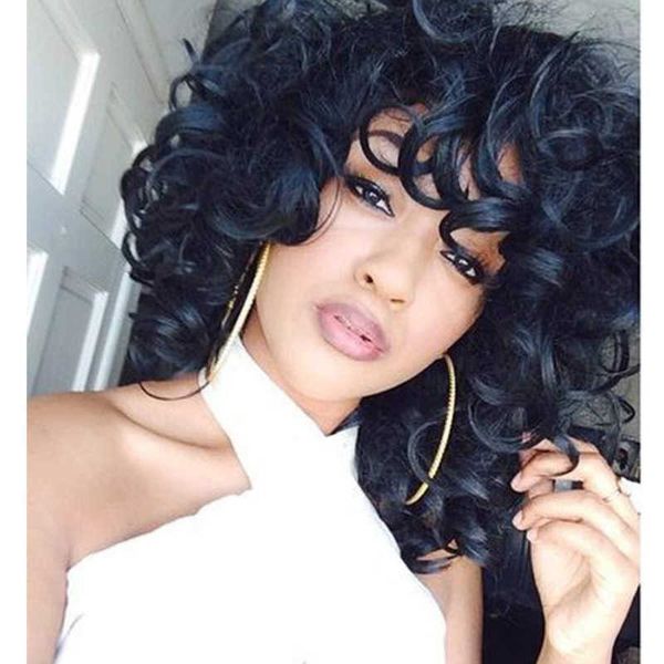 

women's wigs ffy long bangs ladi black short curly hair