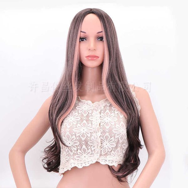 

women's wigs korean big wave highlights pink long curly hair cos, Black