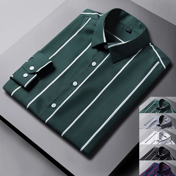 

men's casual shirts men autumn spring summer winter turn-down collar business striped long sleeve shirt 221117, White;black