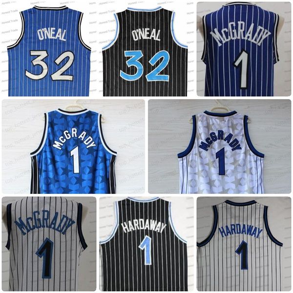 

basketball jerseys retro tracy mcgrady white men throwback basketball jersey 32 shaq penny neal black blue stripe hardaway mens jersey, Black;red
