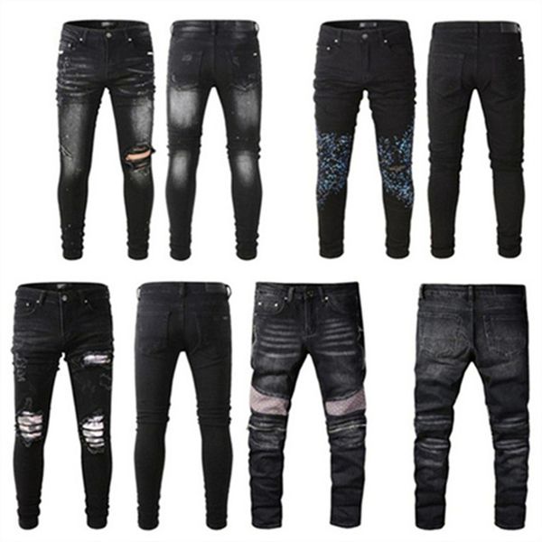 

fashion jeans mens jean designer jeans streetwear hole stylist white hip hop men slim motorcycle biker pants size 28-40 zipper short skinny, Blue