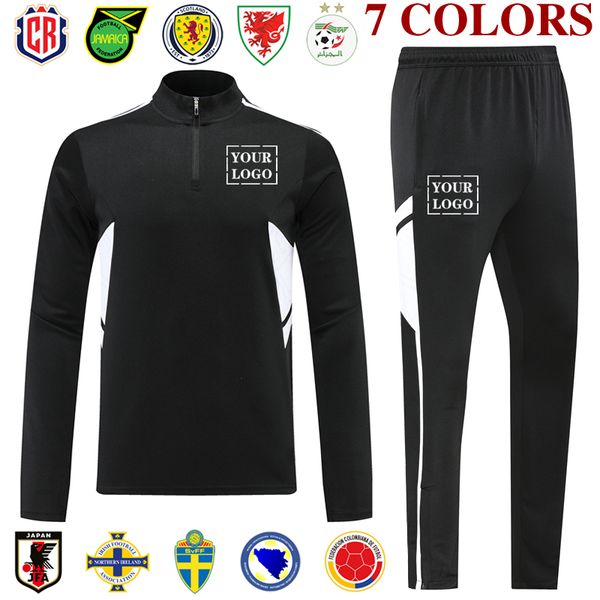 

casual men's tracksuits soccer training sets jackets pants personal group custom printed costa rica jamaica colombia japan size s-2xl, Gray