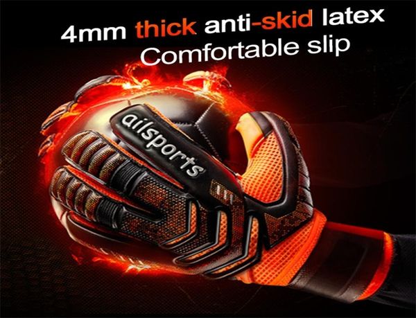 

kids men professional soccer goalkeeper glvoes 4mm latex with finger protection children adults football goalie gloves protector 22669678, Black
