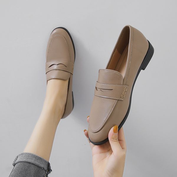 

dress shoes woman oxford chunky flat loafers flats slip on brogues round toe women leather derby for 221118, Black