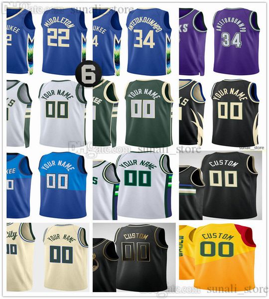 

2022-23 city basketball giannis antetokounmpo 34 jerseys khris middleton 22 jrue holiday 21 grayson allen 12 bobby portis jr. 9 brook lopez, Black;red