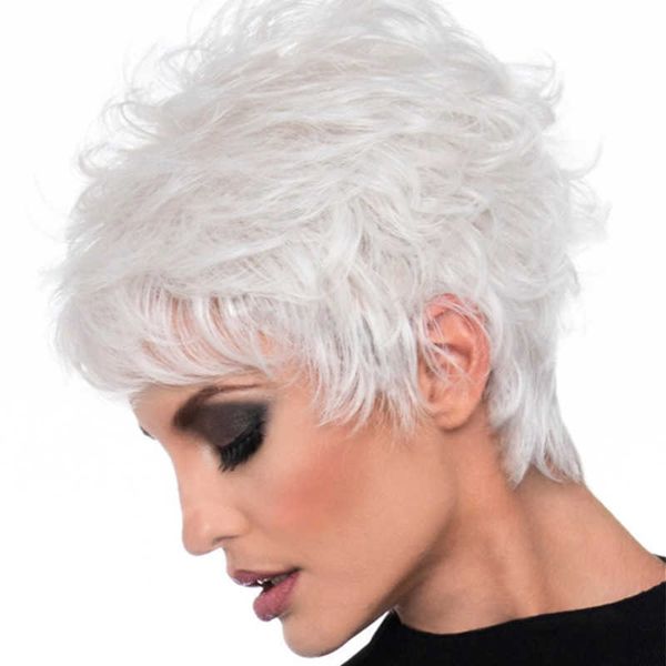 

women's wigs sier white short oblique bangs and anti warped hair, Black
