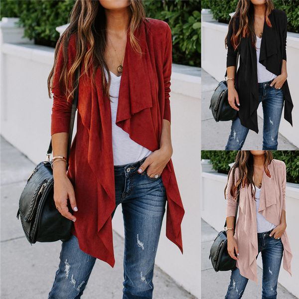 

FC747 Spot 2022 Autumn and Winter New Europe and America Women's Solid Long Sleeve Medium length Windbreaker Versatile Cardigan Coat, Pink