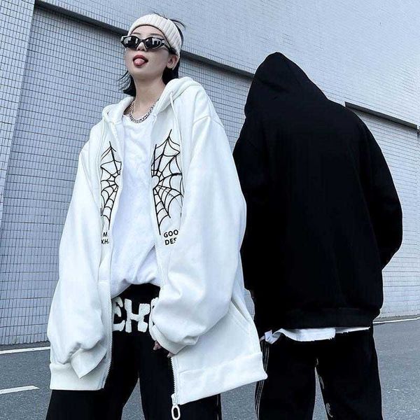 

women's jackets 2022 new gothic punk women sweatshirt hip hop streetwear korean fashion casual loose hoodie oversized plus velvet zippe, Black;brown