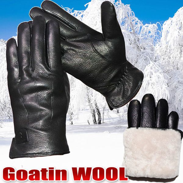 

five fingers gloves winter men' leather goatskin deerskin pattern sheepskin wool thickening warm integrated genuine 221118, Blue;gray