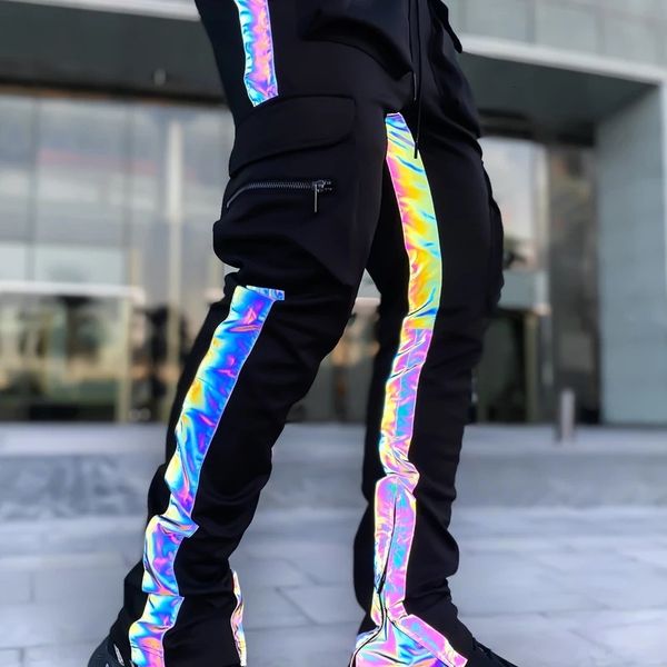 

men's pants mens casual jogger cargo pants man fashion harem pant loose trouser streetwear male trend pantalon homme reflective techwea, Black