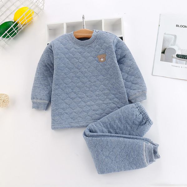 

clothing sets winter pajamas for baby kid clothes suit three layers cotton toddler boys children girl thermal underwear pant sleepwear 22111, White