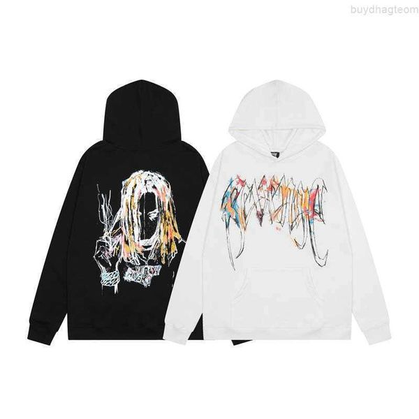 

hoodie for men reveal cotton venge designer brand revenge durk painting co branded portrait graffiti autumn high street plush hiphop nna1 w4, Black