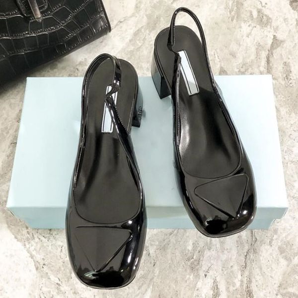 

brand high heels sandals women's single shoes square head thick heel triangle sign summer black pink blue green shiny women sandal with