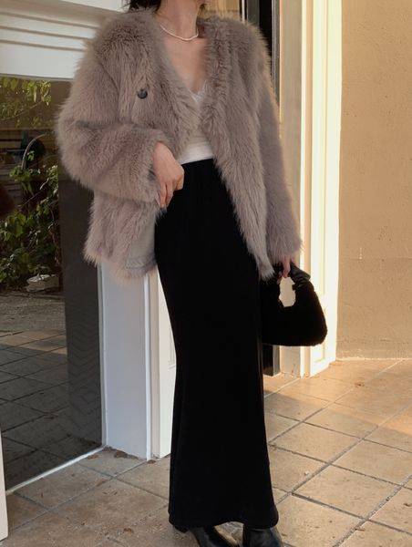 

women's fur fox fur coat 2022 winter elegant temperament women, Black