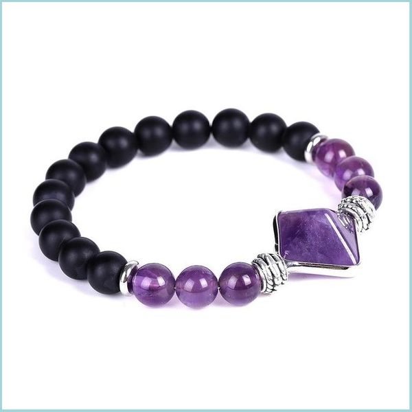 

beaded chakra natural stonepyramid braceletamethyst tiger eye rose quartz bead strand bracelets women men fashion jewelry drop delive dhg3p, Black