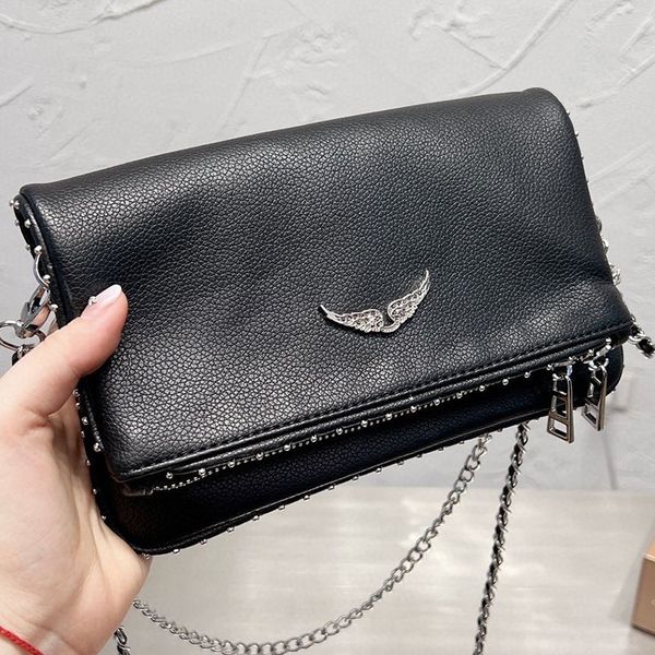 

luxury designer france womens bag handbag wings diamond-ironing zv rivets sheepskin leather messenger crossbody handbags two chain ladies cl