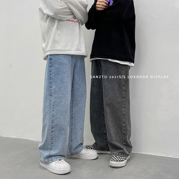 

mens jeans legible spring autumn casual loose wide leg men solid stranght pants man 221118, Blue