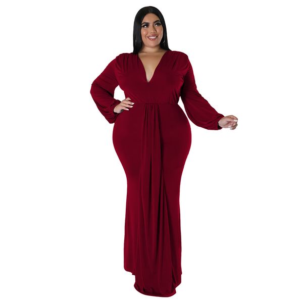 

women plus size maxi dresses casual long sleeve v neck ruched bodycon cocktail party dress, Black