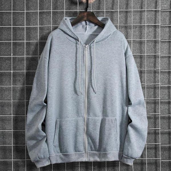

men's hoodies stylish men autumn coat zipper keep warm elastic cuff plush casual spring, Black